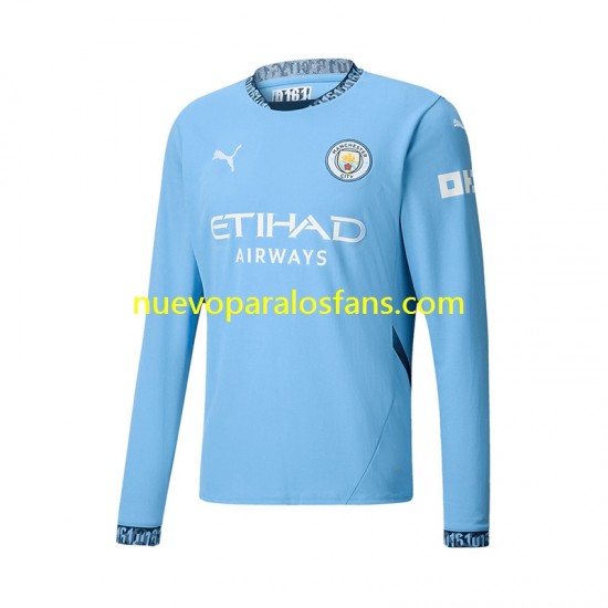 Camiseta de Fútbol Manchester City Hombre Casa 2024-2025 Manga Larga