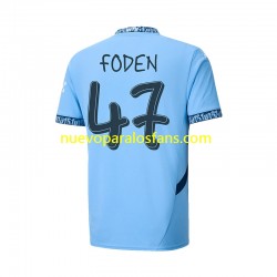 Camiseta de Fútbol Manchester City UCL Font FODEN 47 Hombre Casa 2024-2025 Manga Corta