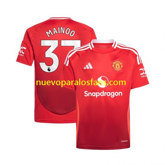 Camiseta de Fútbol Manchester United Kobbie Mainoo 37 Hombre Casa 2024-2025 Manga Corta