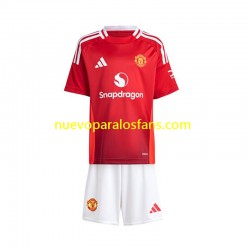 Camiseta de Fútbol Manchester United Niño Casa 2024-2025 Manga Corta