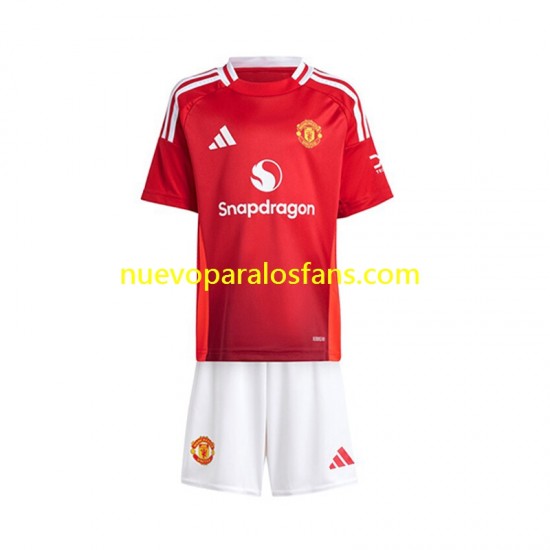 Camiseta de Fútbol Manchester United Niño Casa 2024-2025 Manga Corta