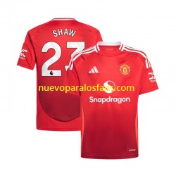 Camiseta de Fútbol Manchester United Luke Shaw 23 Hombre Casa 2024-2025 Manga Corta