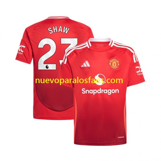 Camiseta de Fútbol Manchester United Luke Shaw 23 Hombre Casa 2024-2025 Manga Corta