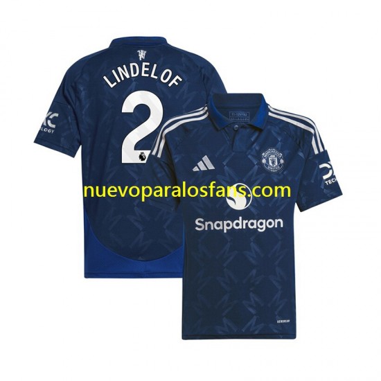 Camiseta de Fútbol Manchester United Victor Lindelof 2 Hombre Exterior 2024-2025 Manga Corta