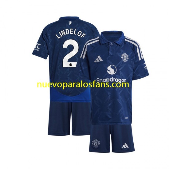 Camiseta de Fútbol Manchester United Victor Lindelof 2 Niño Exterior 2024-2025 Manga Corta