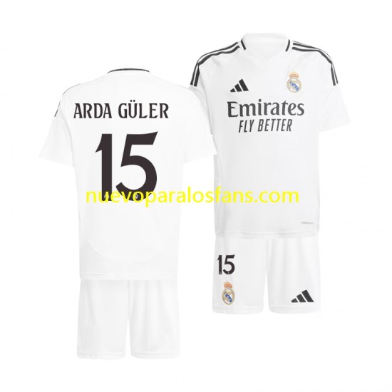 Camiseta de Fútbol Real Madrid Arda Guler 15 Niño Casa 2024-2025 Manga Corta