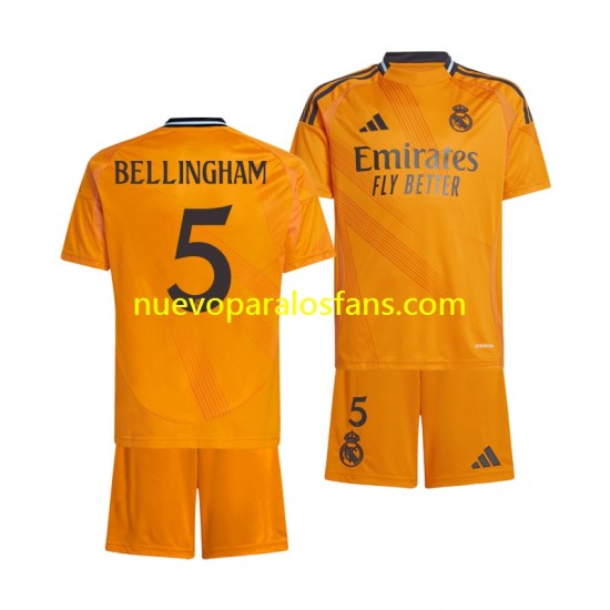 Camiseta de Fútbol Real Madrid BELLINGHAM 5 Niño Exterior 2024-2025 Manga Corta