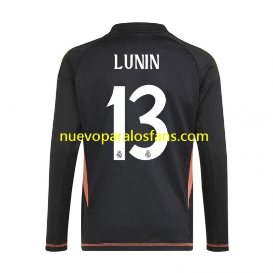 Camiseta de Fútbol Real Madrid Andriy Lunin 13 Portero Hombre Exterior 2024-2025 Manga Larga