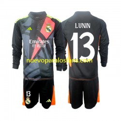 Camiseta de Fútbol Real Madrid Andriy Lunin 13 Portero Niño Exterior 2024-2025 Manga Larga