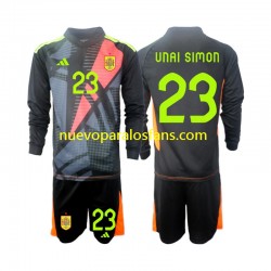 Camiseta de Fútbol España Unai Simon 23 Portero Niño Exterior Euro 2024 Manga Larga