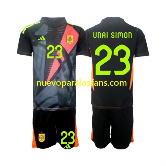 Camiseta de Fútbol España Unai Simon 23 Portero Niño Exterior Euro 2024 Manga Corta