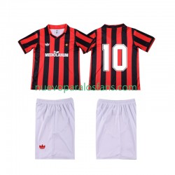 Camiseta de Fútbol AC Milan 10 1990 1991 Retro Niño Casa Manga Corta