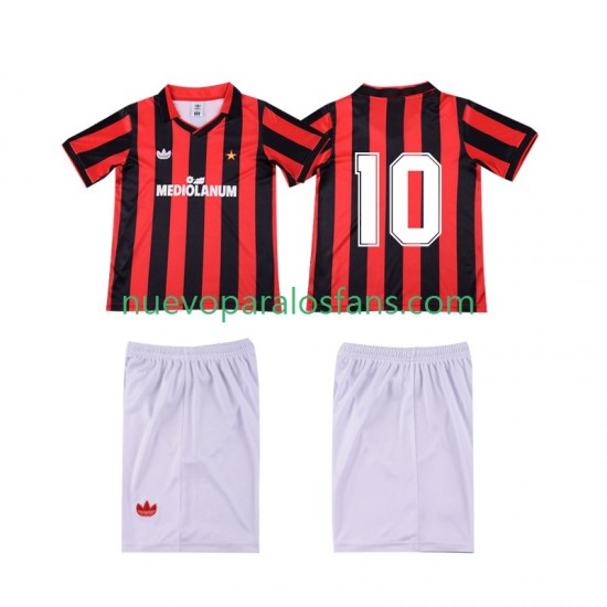 Camiseta de Fútbol AC Milan 10 1990 1991 Retro Niño Casa Manga Corta
