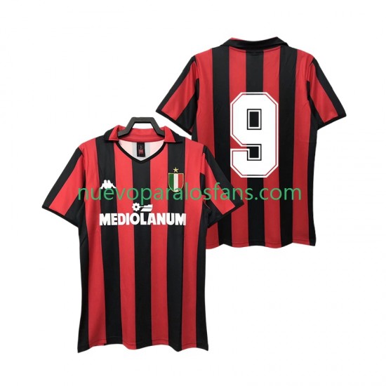 Camiseta de Fútbol AC Milan 9 1988 1989 Retro Hombre Casa Manga Corta