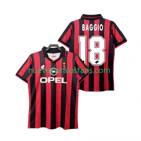 Camiseta de Fútbol AC Milan BAGGIO 18 1995 1996 Retro Hombre Casa Manga Corta
