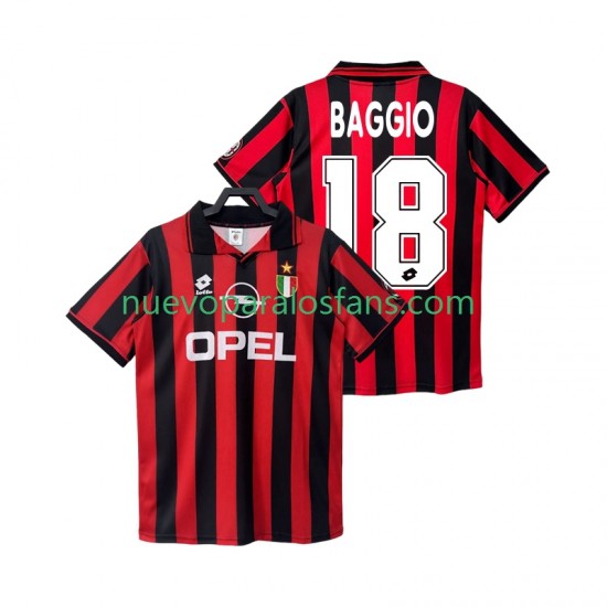 Camiseta de Fútbol AC Milan BAGGIO 18 1996 1997 Retro Hombre Casa Manga Corta