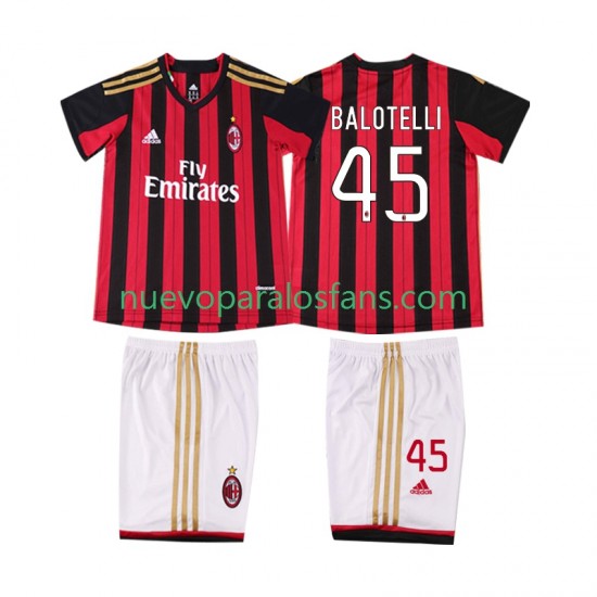 Camiseta de Fútbol AC Milan BALOTELL 45 2013 2014 Retro Niño Casa Manga Corta