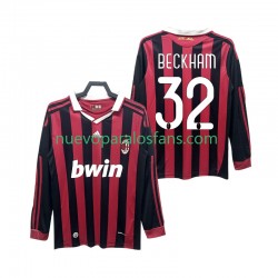 Camiseta de Fútbol AC Milan BECKHAM 32 2009 Retro Hombre Casa 2010 Manga Larga