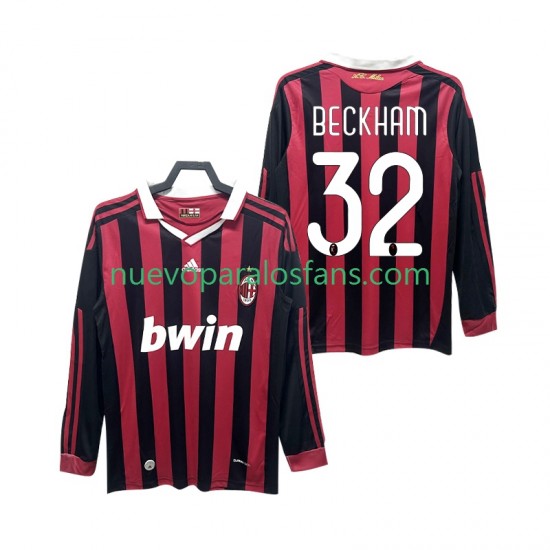 Camiseta de Fútbol AC Milan BECKHAM 32 2009 Retro Hombre Casa 2010 Manga Larga