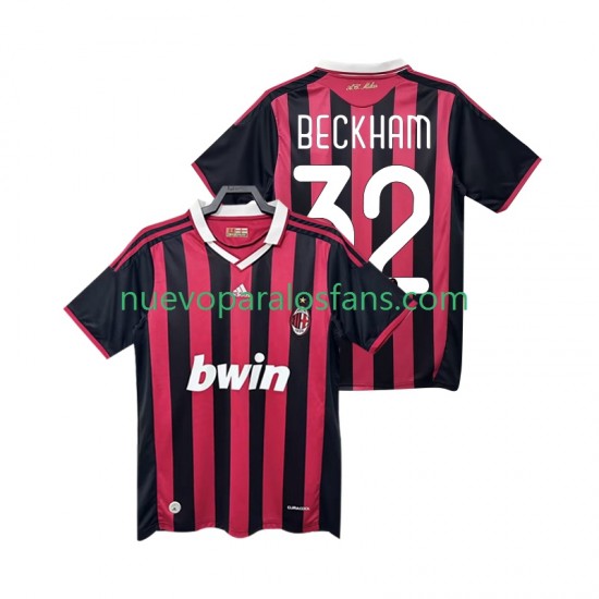 Camiseta de Fútbol AC Milan BECKHAM 32 2009 Retro Hombre Casa 2010 Manga Corta