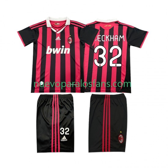 Camiseta de Fútbol AC Milan BECKHAM 32 2009 Retro Niño Casa 2010 Manga Corta