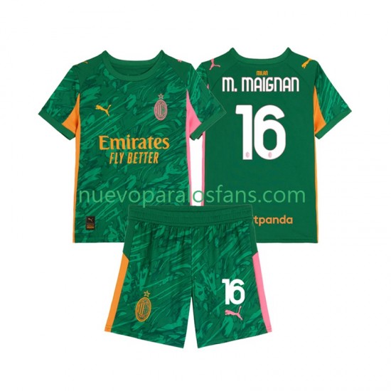 Camiseta de Fútbol AC Milan Mike Maignan 16 Portero Niño Exterior 2025-2026 Manga Corta