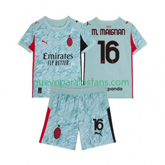Camiseta de Fútbol AC Milan Mike Maignan 16 Portero Niño Casa 2025-2026 Manga Corta