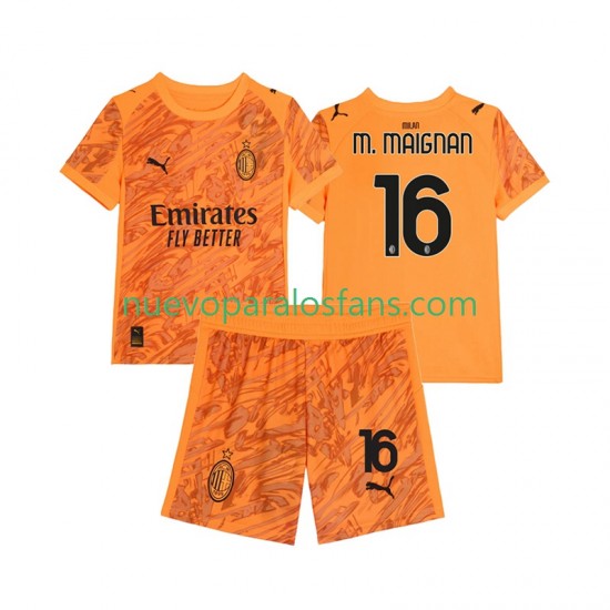 Camiseta de Fútbol AC Milan Mike Maignan 16 Portero Niño Tercera 2025-2026 Manga Corta