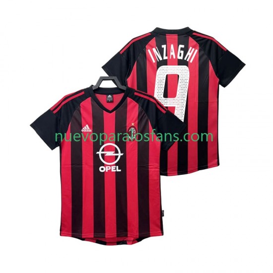 Camiseta de Fútbol AC Milan INZAGHI 9 2003 Retro Hombre Casa 2002 Manga Corta