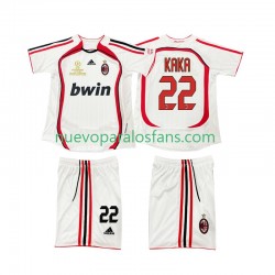 Camiseta de Fútbol AC Milan KAKA 22 2007 Retro Niño Exterior 2006 Manga Corta