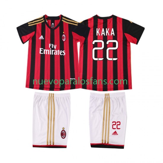 Camiseta de Fútbol AC Milan KAKA 22 2013 2014 Retro Niño Casa Manga Corta