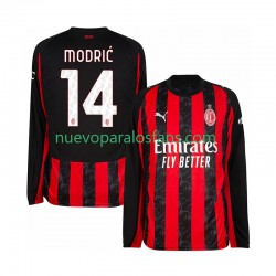 Camiseta de Fútbol AC Milan Modrić Luca 14 Hombre Casa 2025-2026 Manga Larga