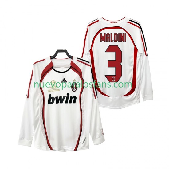 Camiseta de Fútbol AC Milan MALDINI 3 2007 Retro Hombre Exterior 2006 Manga Larga