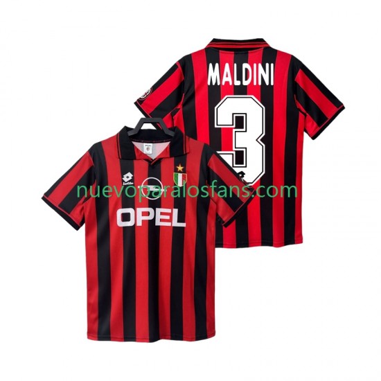 Camiseta de Fútbol AC Milan MALDINI 3 1996 1997 Retro Hombre Casa Manga Corta