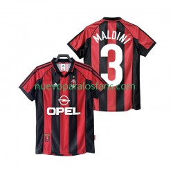 Camiseta de Fútbol AC Milan MALDINI 3 Retro Hombre Casa 1998 1999 Manga Corta