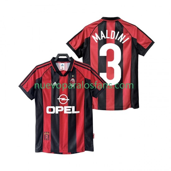Camiseta de Fútbol AC Milan MALDINI 3 Retro Hombre Casa 1998 1999 Manga Corta