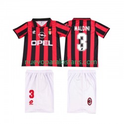 Camiseta de Fútbol AC Milan MALDINI 3 1996 1997 Retro Niño Casa Manga Corta