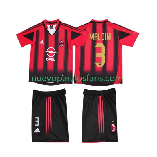 Camiseta de Fútbol AC Milan MALDINI 3 2005 Retro Niño Casa 2004 Manga Corta