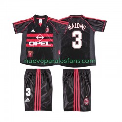 Camiseta de Fútbol AC Milan MALDINI 3 Retro Niño Tercera 1998 1999 Manga Corta