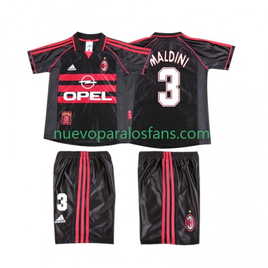 Camiseta de Fútbol AC Milan MALDINI 3 Retro Niño Tercera 1998 1999 Manga Corta