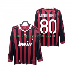 Camiseta de Fútbol AC Milan RONALDINHO 80 2009 Retro Hombre Casa 2010 Manga Larga