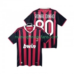 Camiseta de Fútbol AC Milan RONALDINHO 80 2009 Retro Hombre Casa 2010 Manga Corta