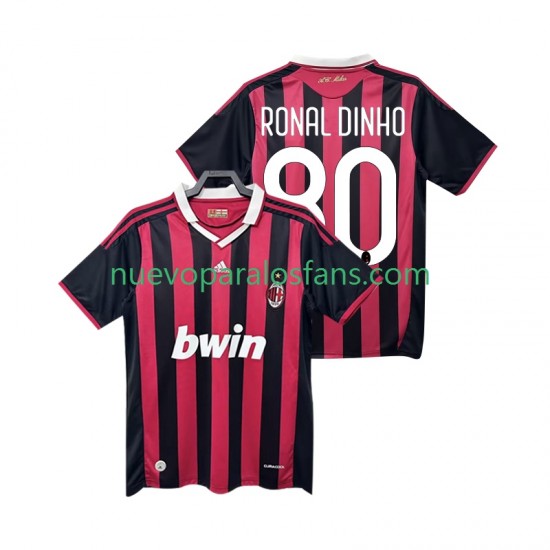 Camiseta de Fútbol AC Milan RONALDINHO 80 2009 Retro Hombre Casa 2010 Manga Corta