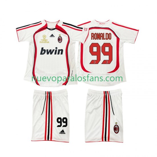 Camiseta de Fútbol AC Milan RONALDO 9 2007 Retro Niño Exterior 2006 Manga Corta
