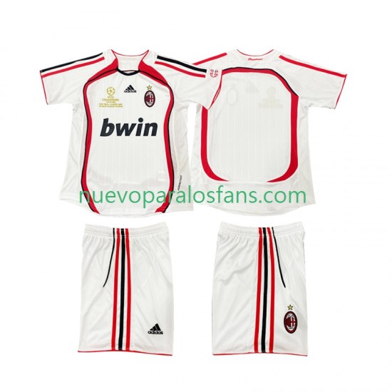 Camiseta de Fútbol AC Milan 2007 Retro Niño Exterior 2006 Manga Corta