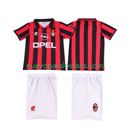 Camiseta de Fútbol AC Milan 1996 1997 Retro Niño Casa Manga Corta