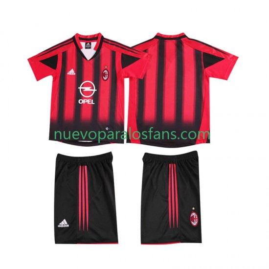 Camiseta de Fútbol AC Milan 2005 Retro Niño Casa 2004 Manga Corta