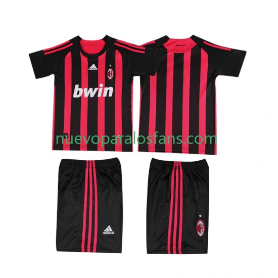 Camiseta de Fútbol AC Milan 2009 Retro Niño Casa 2008 Manga Corta