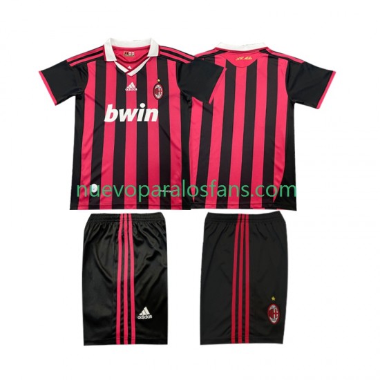 Camiseta de Fútbol AC Milan 2009 Retro Niño Casa 2010 Manga Corta