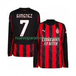 Camiseta de Fútbol AC Milan Santiago Gimenez 7 Hombre Casa 2025-2026 Manga Larga